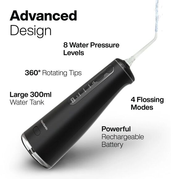 NIB Aquasonic Elite Rechargeable Water Flosser Oral Irrigator in Black - Picture 3 of 10